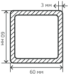 Труба нержавеющая 60,0х60,0х3х6000 мм.  AISI 304 (08Х18Н10) электросварная, квадратная, матовая